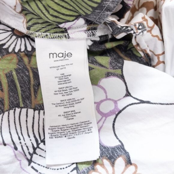 Maje Rafleur Puff Sleeve Floral Poplin Mini Dress 34 Neutral XS Ruffle Vneck - Picture 15 of 16